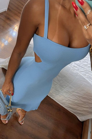 Vestido Midi Tecido Poliamida Texturizado Com Elastano Zero Transparência Azul